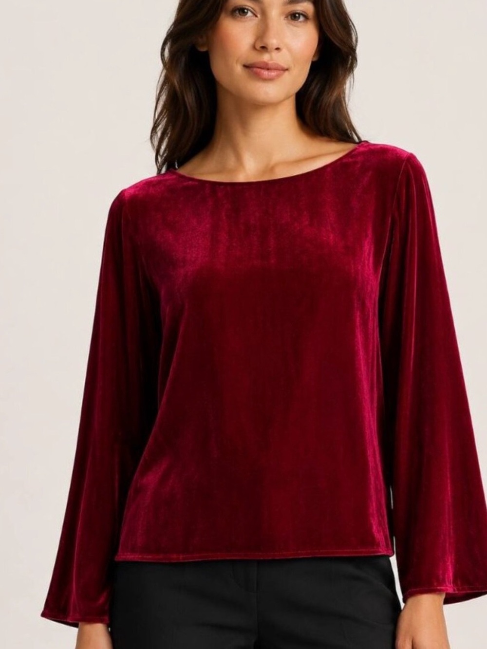 Eileen Fisher Velvet Silk Blend Bateau Neck Top Ruby Red Size M NWT $248